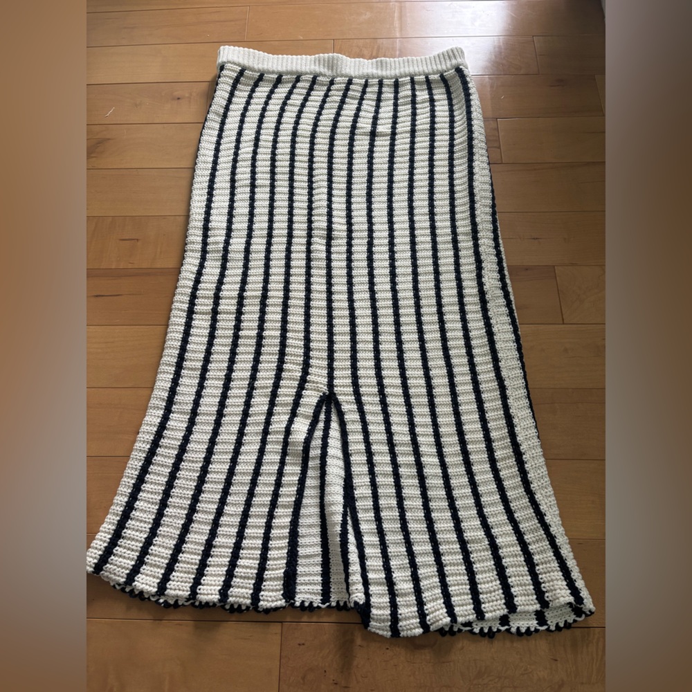 NWT HeySon Crochet Knit Stripe Pencil Skirt Navy/Cream 2XL - Picture 7 of 9